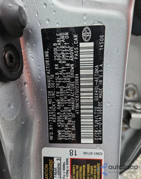 2016 Toyota Avalon Xle z USA, uszkodzony, nr VIN 4T1BK1EB7GU230684